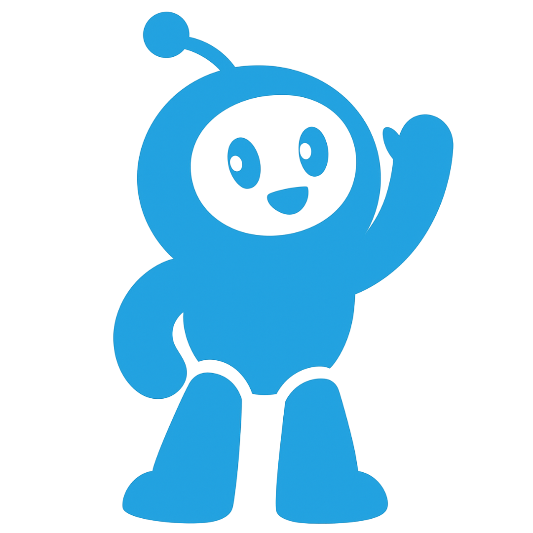 Mascote da Supimppa com materiais de papelaria ao fundo